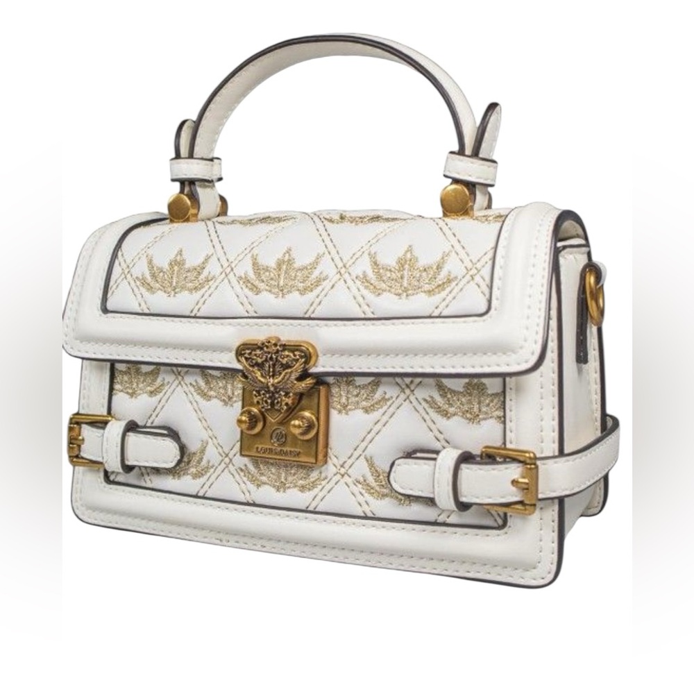 Louis-Daisy White and Gold Mini Bag with Quilted Design. Can be Crossbody.